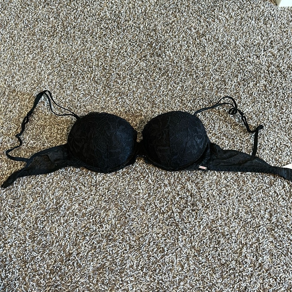 PINK black lace push up bra